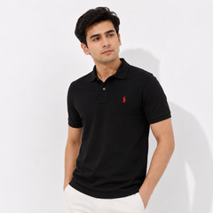 RL SMALL PONY PIQUE COTTON POLO SHIRT (BLACK)