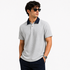 Z.A.R.A DENIM COLLAR WAFFLE KNIT POLO SHIRT (HEATHER GREY)