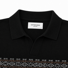 COTTON EAGLE FLAT KNIT SIGNATURE POLO (BLACK)