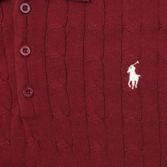 RL PREMIUM CABEL-KNIT BUTTON POLO SHIRT (MAROON)
