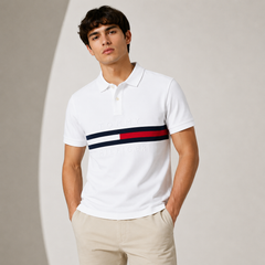 TOMMY SIGNATURE STRIPE POLO SHIRT (WHITE)