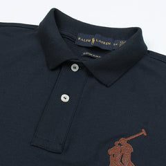 RL PREMIUM LEATHER BIG HORSE POLO SHIRT (NAVY BLUE)