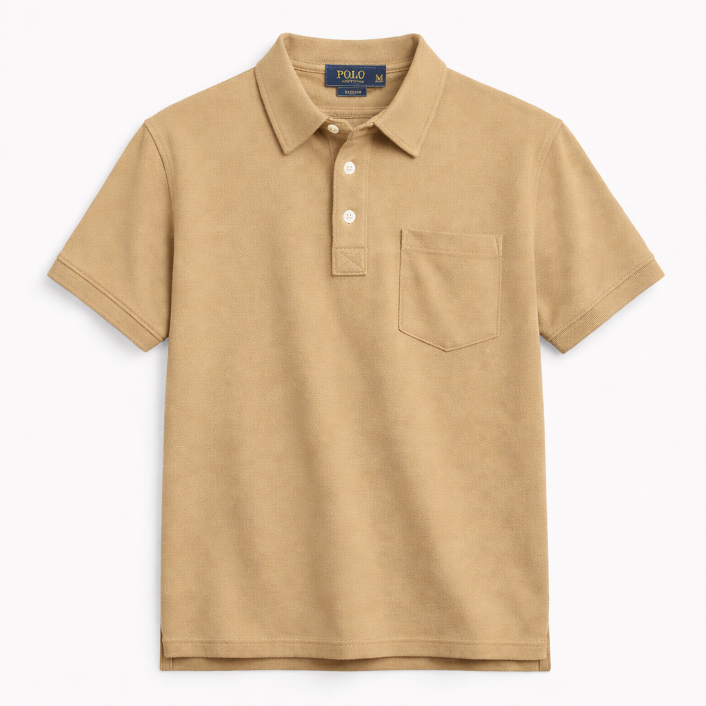 RL BASIC FRONT POCKET PIQUE COTTON POLO SHIRT (KHAKI)
