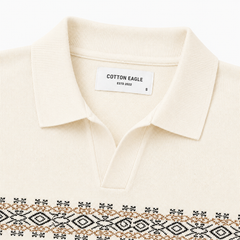 COTTON EAGLE FLAT KNIT SIGNATURE POLO (OFF-WHITE)