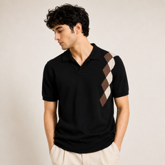 COTTON EAGLE FLAT KNIT WINDSOR POLO (BLACK)
