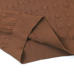 RL PREMIUM CABEL-KNIT BUTTON POLO SHIRT (BROWN)