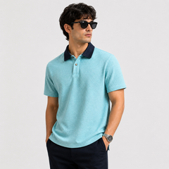 Z.A.R.A DENIM COLLAR WAFFLE KNIT POLO SHIRT (TEAL)