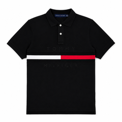 TOMMY SIGNATURE STRIPE POLO SHIRT (BLACK)