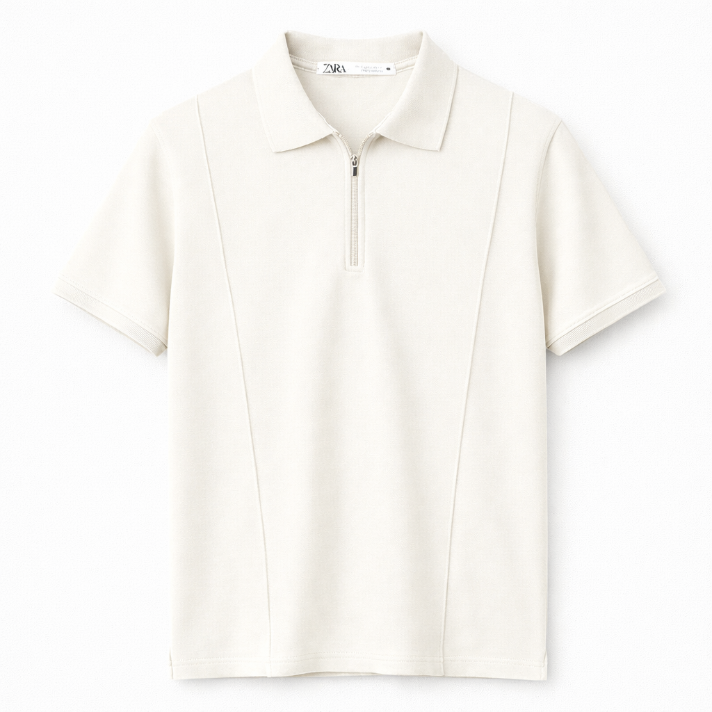 Z.A.R.A FRONT PANEL MEN'S ZIP UP POLO SHIRT (OFF-WHITE)