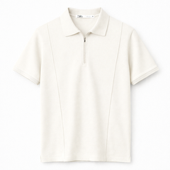 Z.A.R.A FRONT PANEL MEN'S ZIP UP POLO SHIRT (OFF-WHITE)