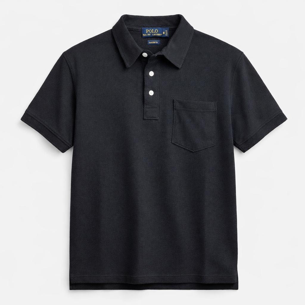 RL BASIC FRONT POCKET PIQUE COTTON POLO SHIRT (BLACK)