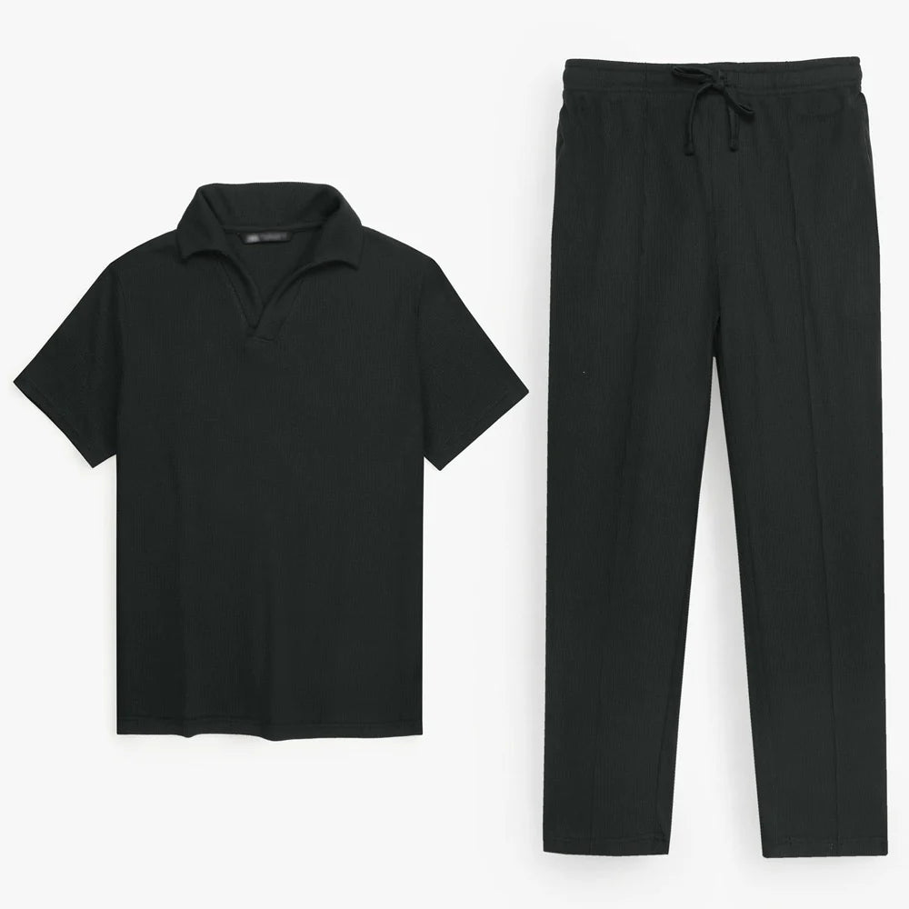 Z.A.R.A WAFFLE KNIT OVERSIZED SLIT TRACKSUIT (BLACK)