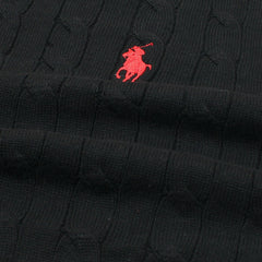 RL PREMIUM CABEL-KNIT BUTTON POLO SHIRT (BLACK)