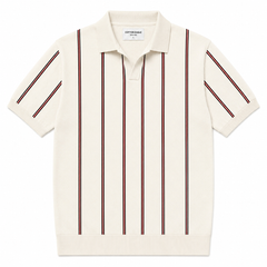 COTTON EAGLE FLAT KNIT STRIPE POLO (OFF-WHITE)
