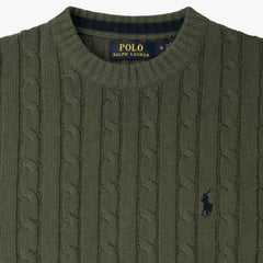 RL IMPORTED SMALL PONY ROUND NECK CABLE KNIT SWEATER (OLIVE GREEN)