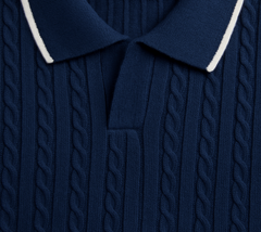 Z.A.R.A PREMIUM TIPPED COLLAR KNITTED POLO (NAVY BLUE)