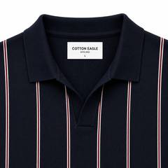 COTTON EAGLE FLAT KNIT STRIPE POLO (DARK NAVY)