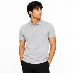 RL SMALL PONY MULTI HORSE COTTON PIQUE POLO SHIRT (MARL GREY)