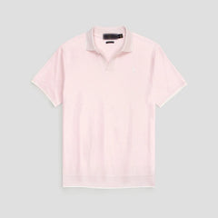 RL PREMIUM MEN'S V NECK BORDER POLO SHIRT (POWDER PINK)