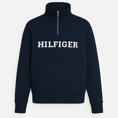 TH EMB HLFGR COTTON FLEECE ZIP-UP (NAVY BLUE)