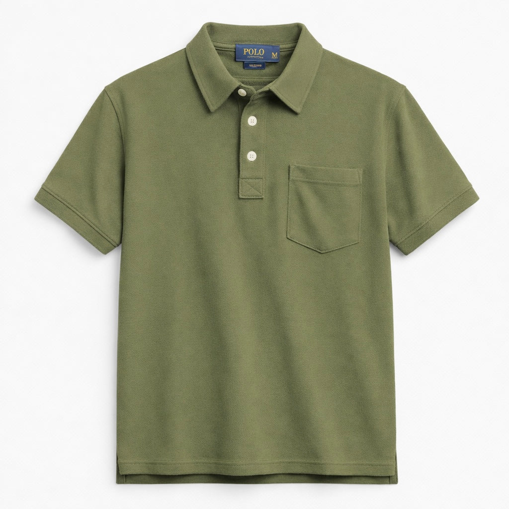 RL BASIC FRONT POCKET PIQUE COTTON POLO SHIRT (OLIVE GREEN)