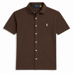 RL MEN'S BUTTON DOWN KNITTED SHIRT (CHOCOLATE BROWN)