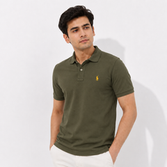 RL SMALL PONY PIQUE COTTON POLO SHIRT (OLIVE GREEN)