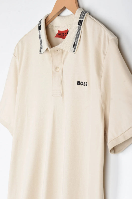 HGO BOS Imported Tipped Collar Polo Shirt (Stone)