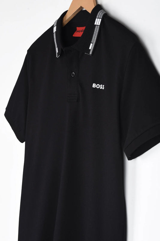 HGO BOS Imported Tipped Collar Polo Shirt (Black)