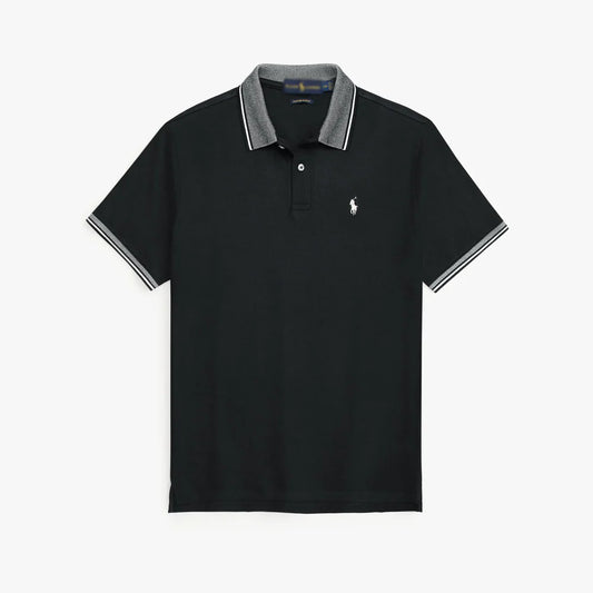 RL PREMIUM S/P JACQUARD COLLAR POLO (BLACK)