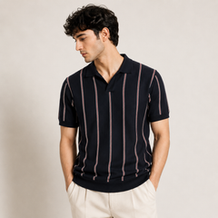 COTTON EAGLE FLAT KNIT STRIPE POLO (DARK NAVY)