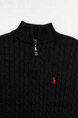 RL IMPORTED SINGLE PONY CABLE KNIT SWEATER (BLACK)