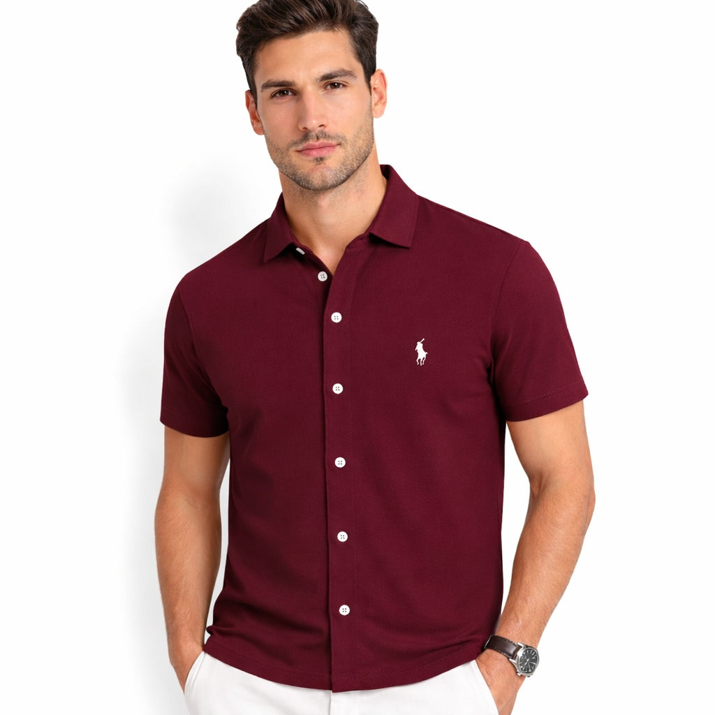 RL MEN'S BUTTON DOWN KNITTED SHIRT (MAROON)