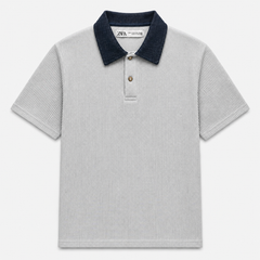 Z.A.R.A DENIM COLLAR WAFFLE KNIT POLO SHIRT (HEATHER GREY)