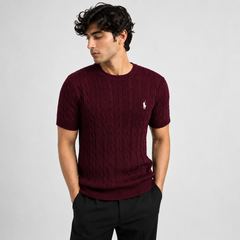 RL CREW NECK CABLE KNIT SHIRT (MAROON)