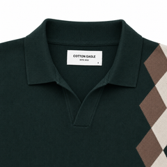 COTTON EAGLE FLAT KNIT WINDSOR POLO (BOTTLE GREEN)