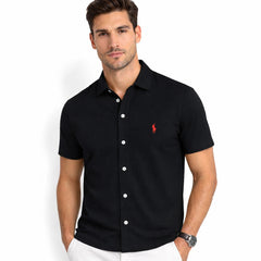 RL MEN'S BUTTON DOWN KNITTED SHIRT (BLACK)