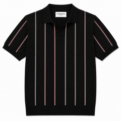 COTTON EAGLE FLAT KNIT STRIPE POLO (BLACK)