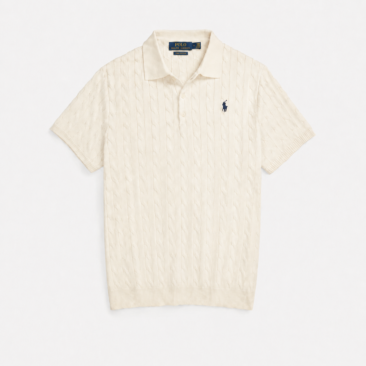 RL PREMIUM CABEL-KNIT BUTTON POLO SHIRT (OFF-WHITE)
