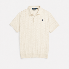 RL PREMIUM CABEL-KNIT BUTTON POLO SHIRT (OFF-WHITE)
