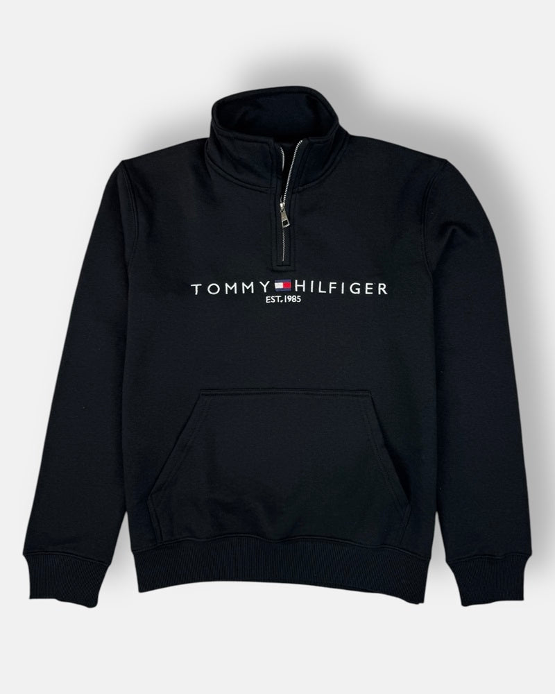 Tommy Premium Cotton Fleece Self Emb Zip-Up (Black)