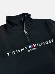 Tommy Premium Cotton Fleece Self Emb Zip-Up (Black)
