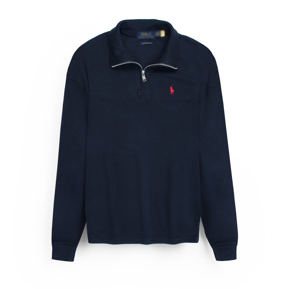 RL small Pony Thermal Mockneck Zip-Up (Dark Navy)