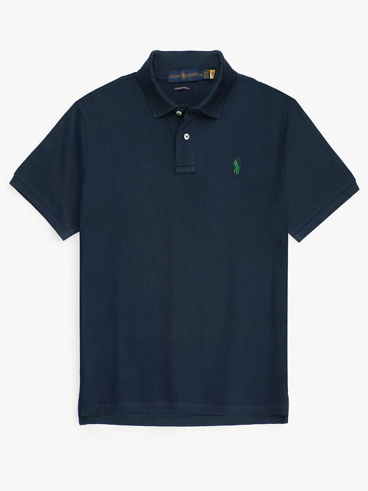 RL Premium Small Pony Pique Cotton Polo Shirt (Navy Blue)