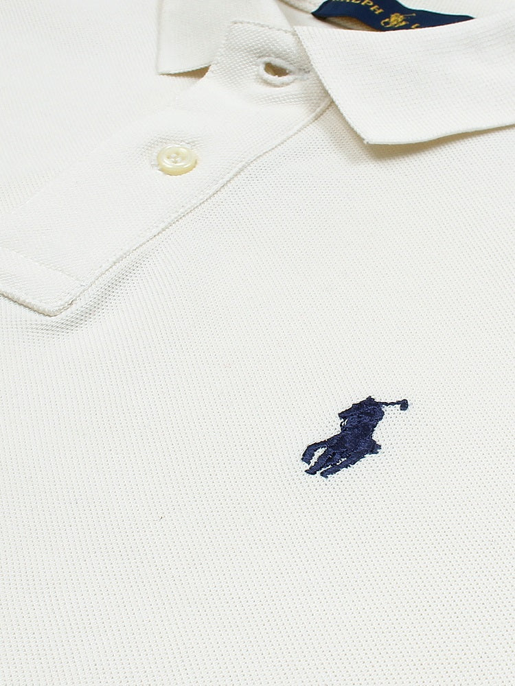 RL Premium Small Pony Pique Cotton Polo Shirt (Off-White)