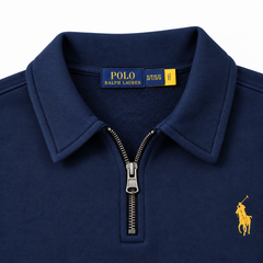 RL PREMIUM SMALL PONY JOHNNY COLLAR COTTON FLEECE QUARTER ZIP-UP (NAVY BLUE)