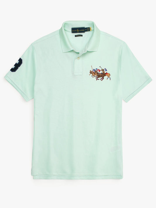 RL Premium 3 Horse Pique Cotton Polo Shirt (SEA-GREEN)