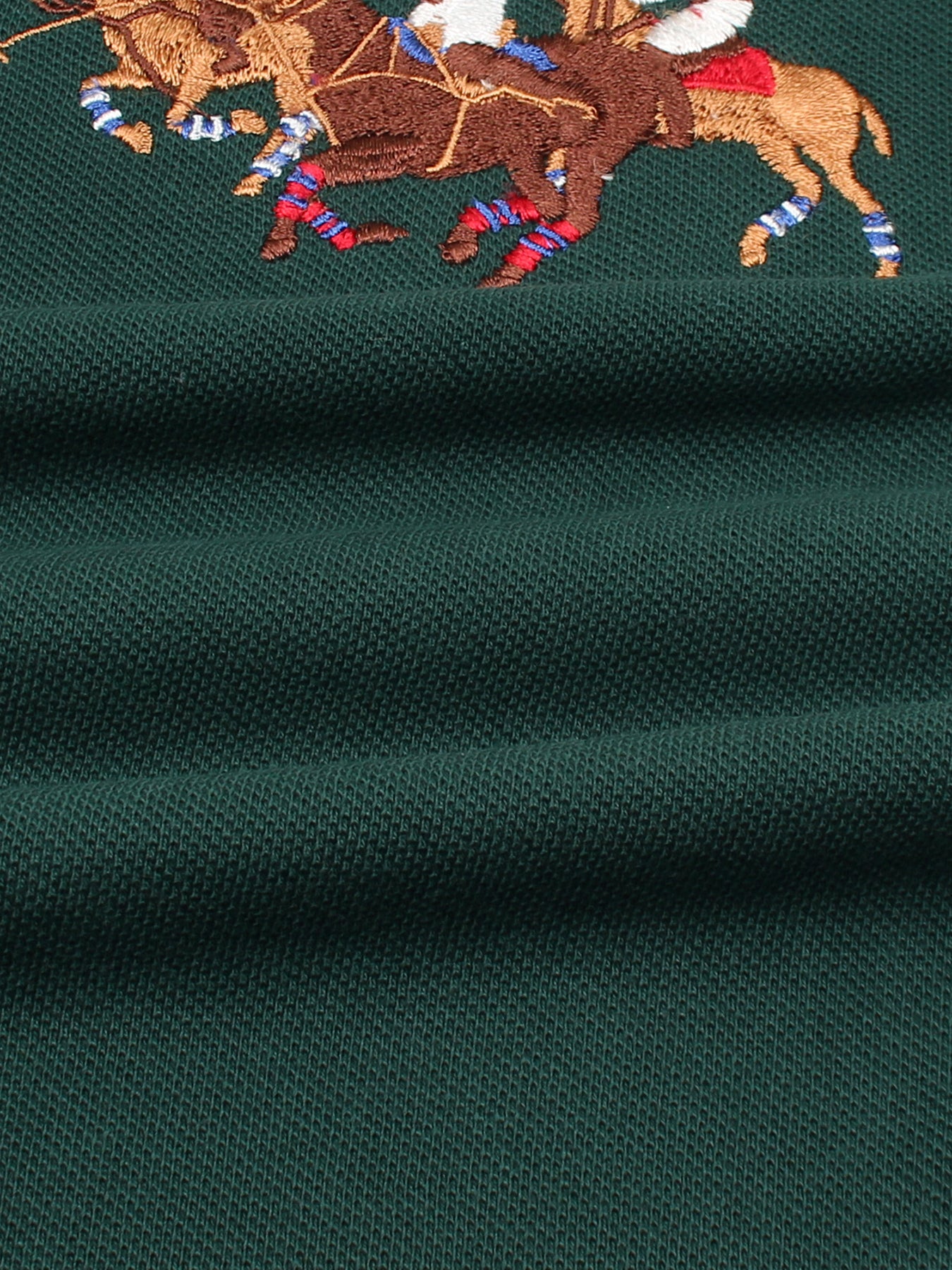RL Premium 3 Horse Pique Cotton Polo Shirt (Dark Green)