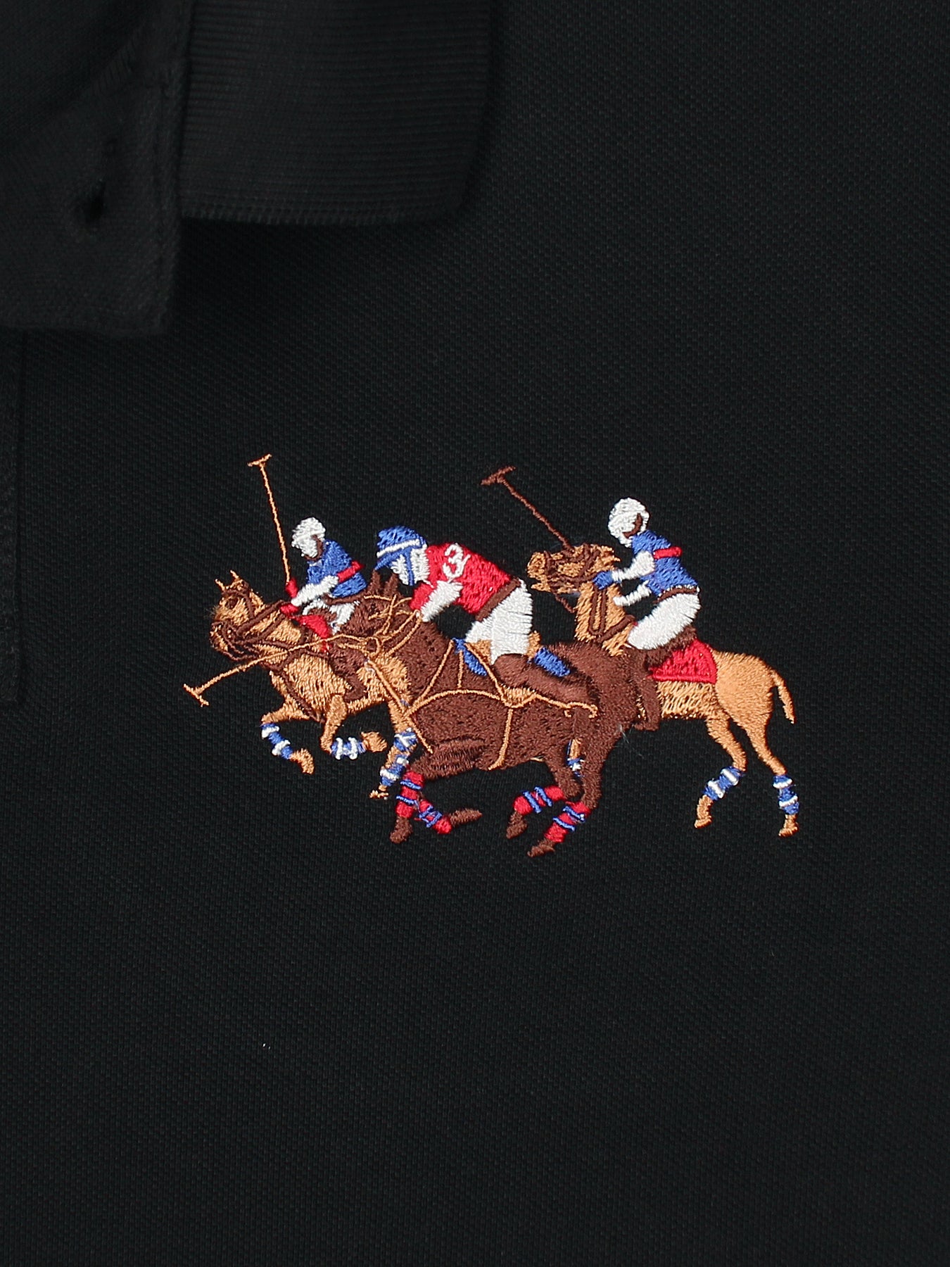 RL Premium 3 Horse Pique Cotton Polo Shirt (Black)
