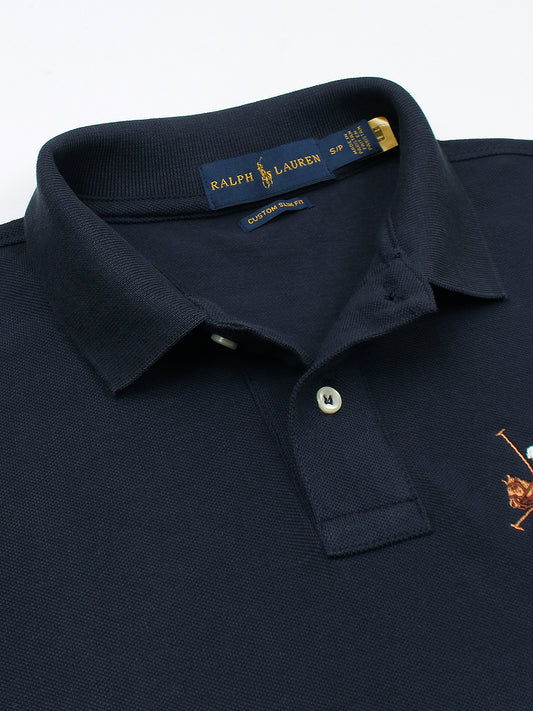 RL Premium 3 Horse Pique Cotton Polo Shirt (Navy)